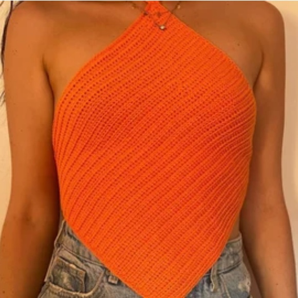 Orange Diamond Backless Knit Tie Top - Picture 5 of 9